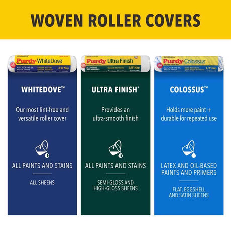 Purdy White Dove Woven Fabric 6.5 in. W X 1/2 in. Jumbo Mini Paint Roller Cover 2 pk