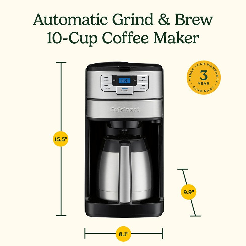 Cuisinart DGB-450NAS Automatic Grind and Brew Coffee Maker, 10 Cup, Black Stainless