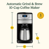 Cuisinart DGB-450NAS Automatic Grind and Brew Coffee Maker, 10 Cup, Black Stainless