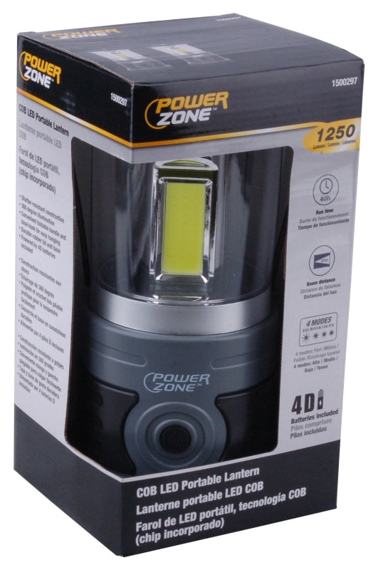 PowerZone 63992 Portable Lantern, D Battery, D Battery, LED Lamp, 1250 Lumens, 25 m Beam Distance, 40 hrs Run Time