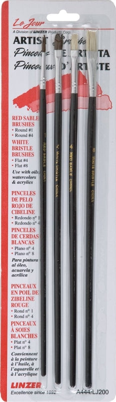 Linzer A444 Artist Paint Brush Set, Wood Handle, 4/CD