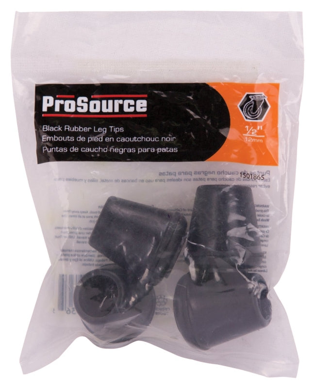 ProSource FE-50632-B Furniture Leg Tip, Round, Rubber, Black, 1/2 in Dia, 1.1 in H, Pack of 36