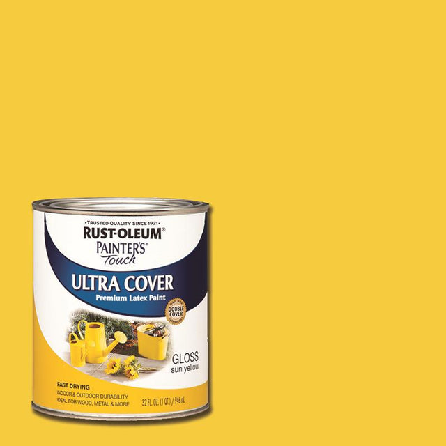 Rust-Oleum Painters Touch 2X Gloss Sun Yellow Ultra Cover Paint Exterior and Interior 1 qt, Pack of 2