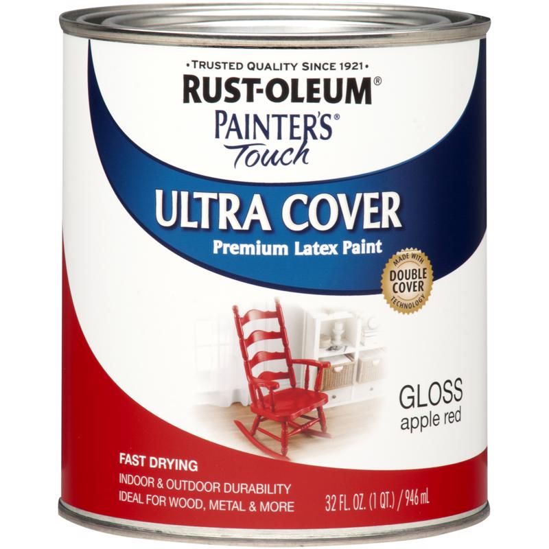 Rust-Oleum Painters Touch Ultra Cover Gloss Apple Red Water-Based Paint Exterior and Interior 1 qt, Pack of 2