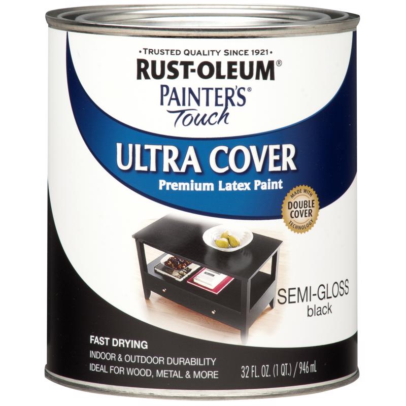 Rust-Oleum Painters Touch Ultra Cover Semi-Gloss Black Water-Based Paint Exterior and Interior 1 qt, Pack of 2