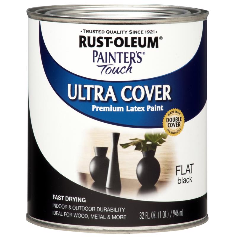 Rust-Oleum Painters Touch Ultra Cover Flat Black Water-Based Paint Exterior and Interior 1 qt, Pack of 2