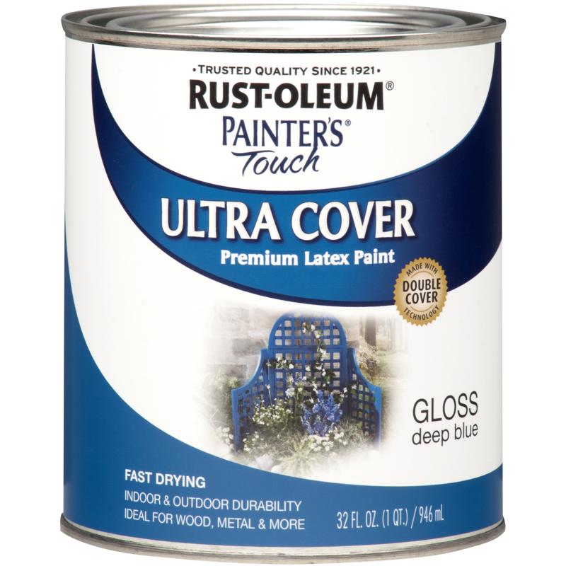 Rust-Oleum Painters Touch Gloss Deep Blue Water-Based Ultra Cover Paint Exterior and Interior 1 qt, Pack of 2