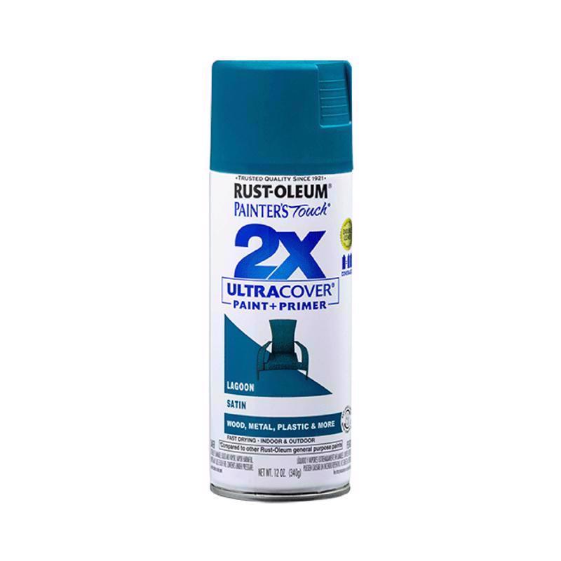 Rust-Oleum Painter's Touch 2X Ultra Cover Satin Lagoon Paint+Primer Spray Paint 12 oz, Pack of 6