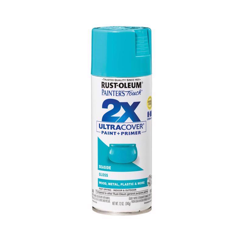 Rust-Oleum Painter's Touch 2X Ultra Cover Gloss Seaside Paint+Primer Spray Paint 12 oz, Pack of 6