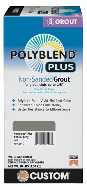 Custom Polyblend Plus PBPG0910 Non-Sanded Grout, Natural Gray, 10 lb Box