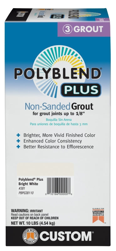 Custom Polyblend Plus PBPG38110 Non-Sanded Grout, Bright White, 10 lb Box