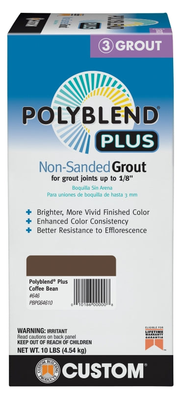 Custom Polyblend Plus PBPG64610 Non-Sanded Grout, Coffee Bean, 10 lb Box