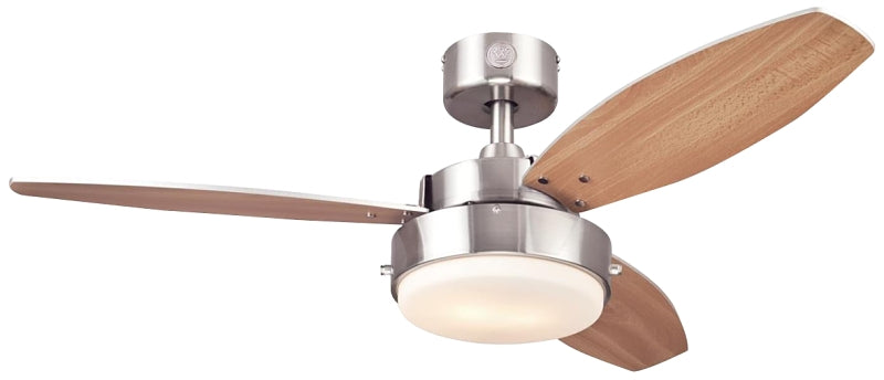 Westinghouse Alloy Series 7221600 Ceiling Fan, Beech/Wengue Blade, 42 in Sweep, MDF Blade, With Lights: Yes