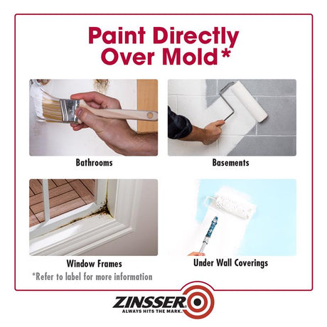Zinsser White Water-Based Acrylic Mold Killing Primer 1 qt, Pack of 4