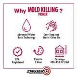 Zinsser White Water-Based Acrylic Mold Killing Primer 1 qt, Pack of 4