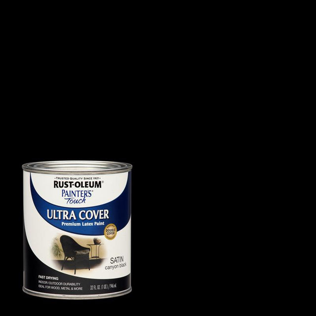 Rust-Oleum Painters Touch Satin Canyon Black Paint Exterior and Interior 1 qt, Pack of 2