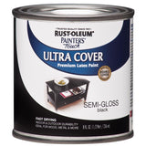 Rust-Oleum Painters Touch Semi-Gloss Black Water-Based Ultra Cover Paint Exterior and Interior 0.5 p, Pack of 6