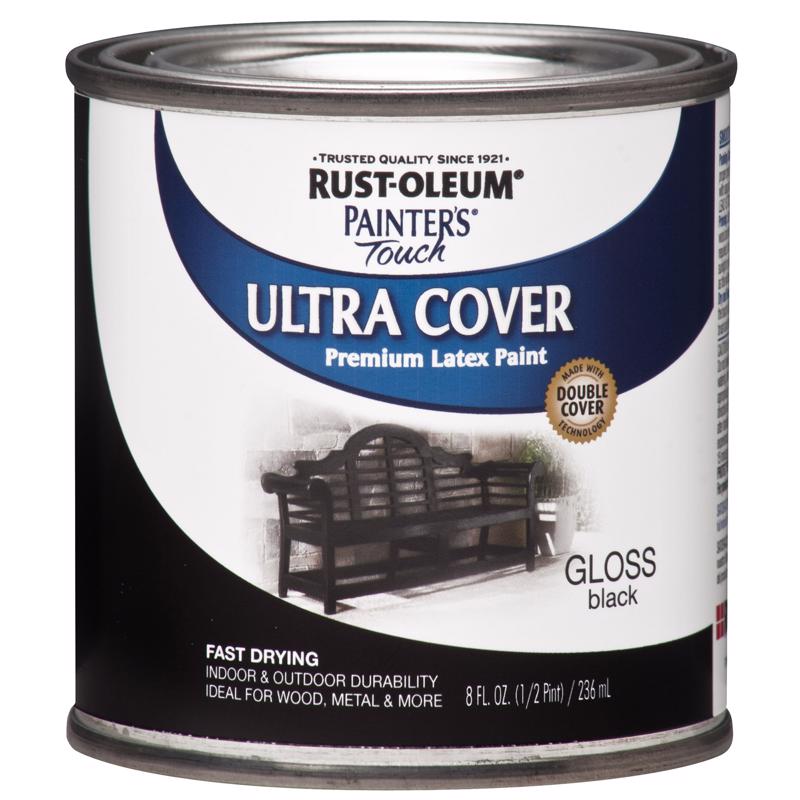Rust-Oleum Painters Touch Gloss Black Water-Based Ultra Cover Paint Exterior and Interior 0.5 pt, Pack of 6