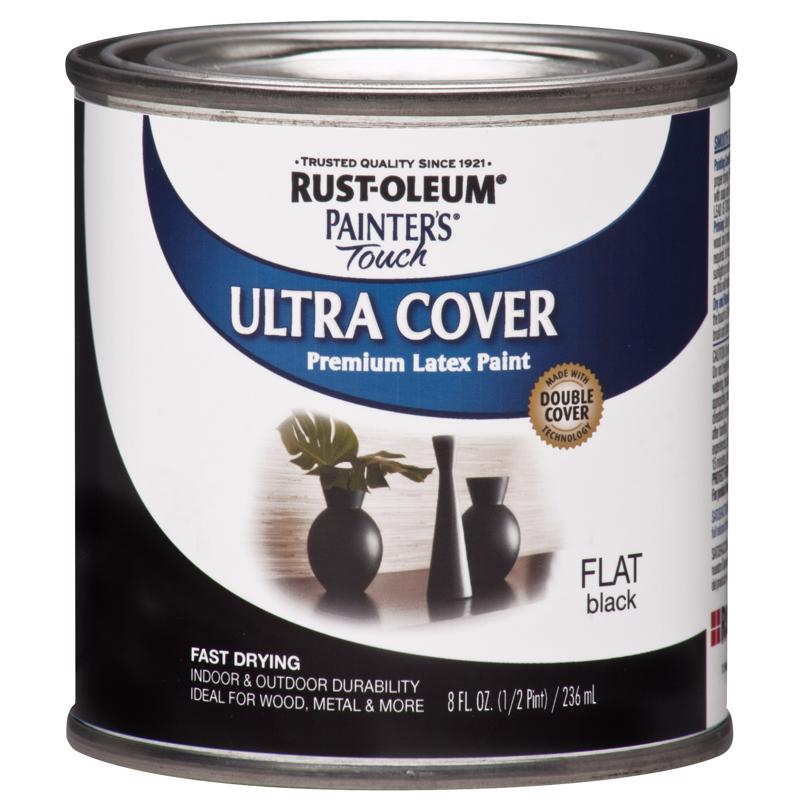 Rust-Oleum Painters Touch Flat Black Water-Based Ultra Cover Paint Exterior and Interior 0.5 pt, Pack of 6