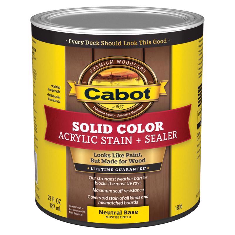 Cabot Solid Color Acrylic Stain & Sealer Solid Tintable Neutral Base Acrylic Deck Stain 1 qt, Pack of 4