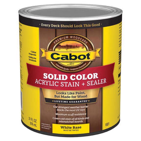 Cabot Solid Color Acrylic Stain & Sealer Solid Tintable White Base Acrylic Deck Stain 1 qt, Pack of 4