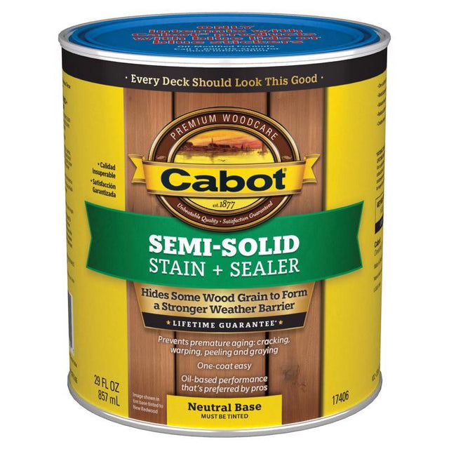 Cabot Semi-Solid Low VOC Semi-Solid Tintable Neutral Base Oil-Based Deck and Siding Stain 1 qt, Pack of 4