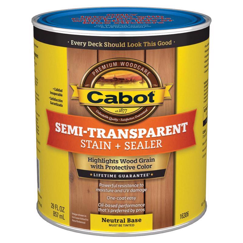 Cabot Semi-Transparent Low VOC Semi-Transparent Tintable Neutral Base Stain and Sealer 1 qt, Pack of 4
