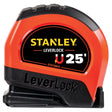 STANLEY STHT33281L Tape Measure, 25 ft L Blade, 1 in W Blade, Steel Blade, ABS Case, Black/Red Case
