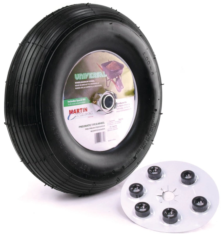 MARTIN Wheel 406TTRIB32 Wheelbarrow Wheel with Universal Hub, 13 in Dia Tire, 4 x 6 in Tire, Ribbed Tread