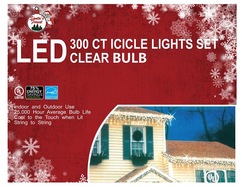 Hometown Holidays 06308 Icicle Light Set, 24 W, 300-Lamp, LED Lamp, Warm White Light, 5000 hr Average Life, 30.1 ft L