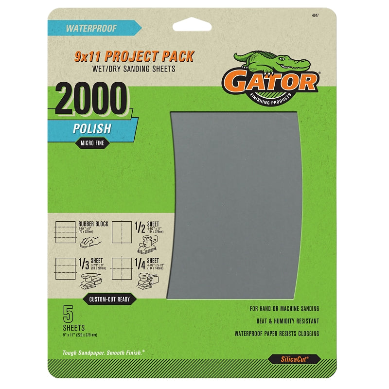 Gator 4047 Sanding Sheet, 11 in L, 9 in W, Fine, 2000 Grit