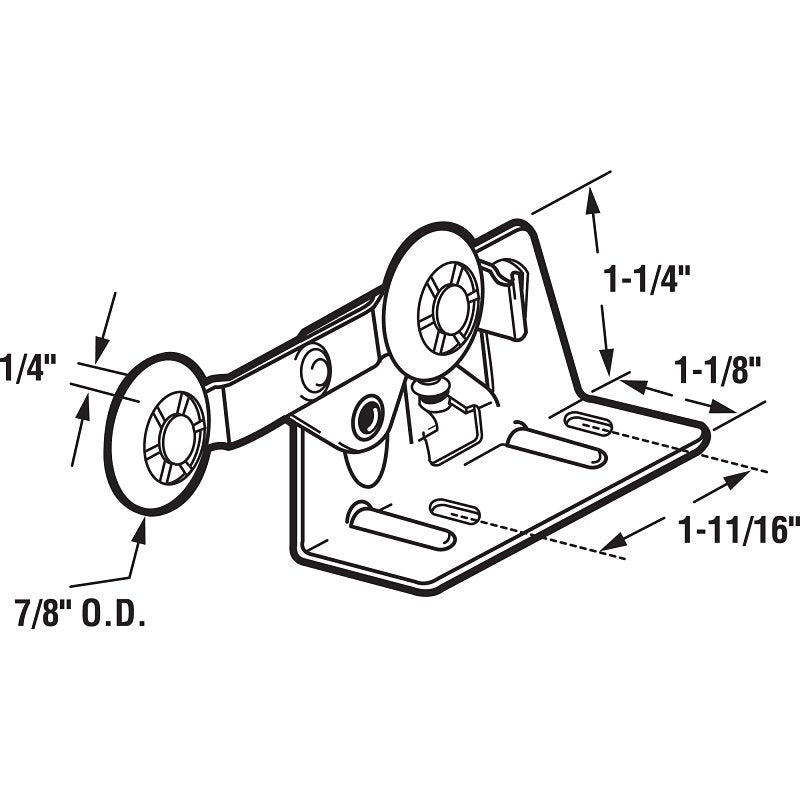 Prime-Line N 6530 Door Roller, 7/8 in Dia Roller, 1/4 in W Roller, Nylon/Steel, Silver, 2-Roller, 75 lb, Top Mounting