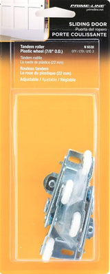 Prime-Line N 6530 Door Roller, 7/8 in Dia Roller, 1/4 in W Roller, Nylon/Steel, Silver, 2-Roller, 75 lb, Top Mounting
