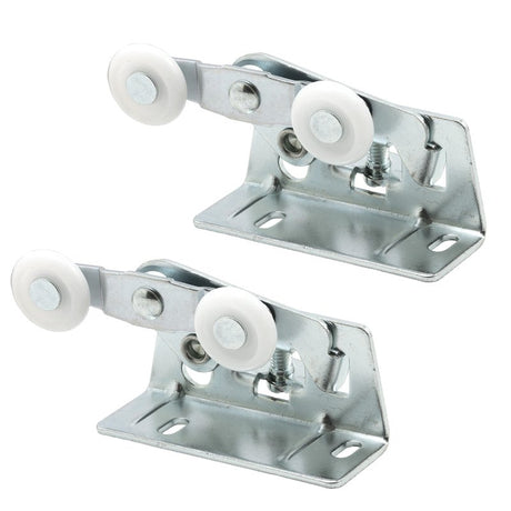 Prime-Line N 6530 Door Roller, 7/8 in Dia Roller, 1/4 in W Roller, Nylon/Steel, Silver, 2-Roller, 75 lb, Top Mounting