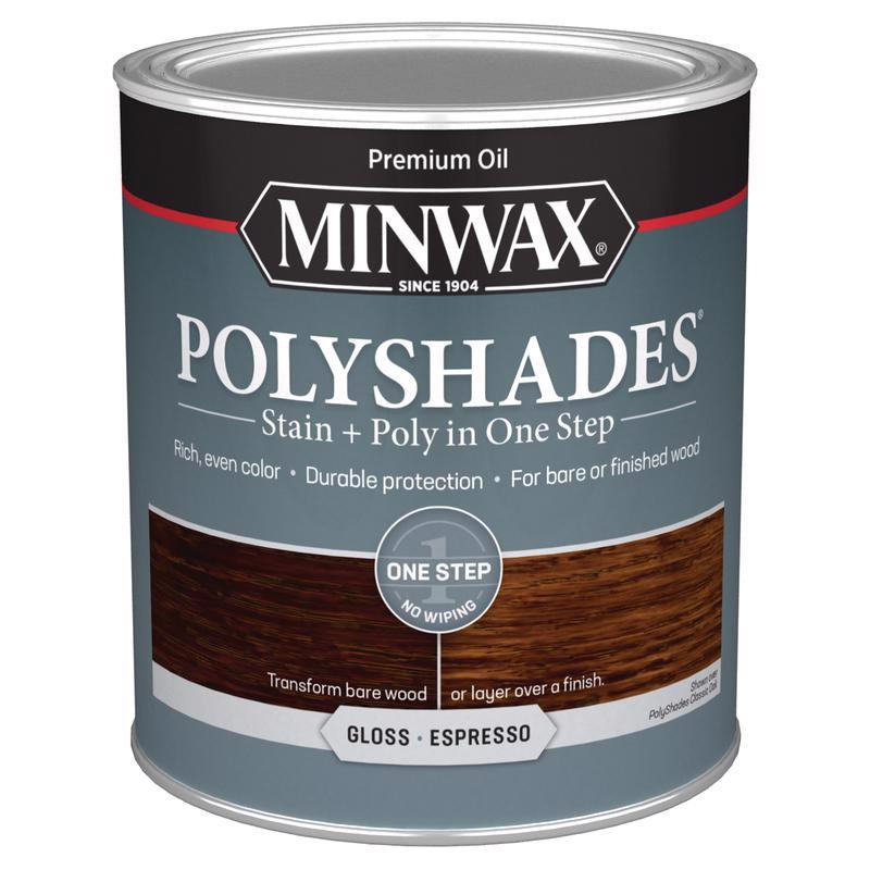 Minwax PolyShades Semi-Transparent Gloss Espresso Oil-Based Stain/Polyurethane Finish 1 qt, Pack of 4