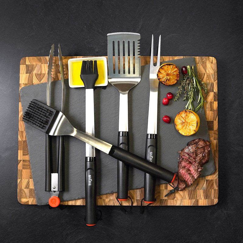 Mr. BAR-B-Q 20152Y Locking Tongs, Stainless Steel Blade, Stainless Steel, Plastic Handle, Round Handle