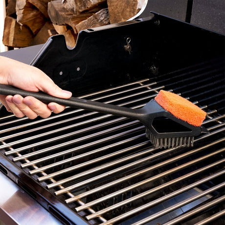 Mr. BAR-B-Q 60320Y Dual Head Grill Brush with Scrub Pad, Stainless Steel Bristle, Easy Grip Handle