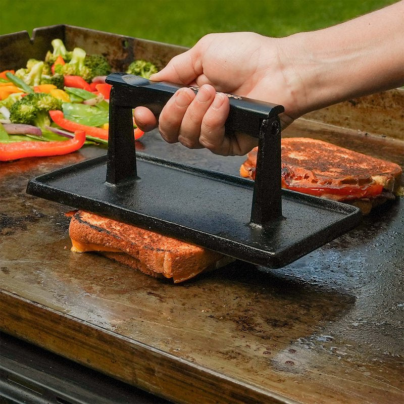 Razor 08821RZ Grill Press, 11.6 in L, 8.78 in W, Rectangular, Cast Iron/Wood, Stay-Cool Handle