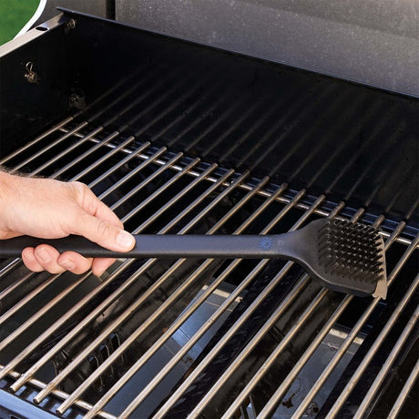 Mr. BAR-B-Q 60303Y Grill Brush with Scraper, Stainless Steel Bristle, TPR Handle, Soft-Grip Handle, 18 in L