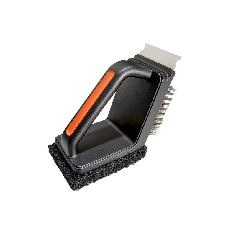 Mr. BAR-B-Q 60319Y Dual Head Grill Brush Scrub Pad and Scraper, Stainless Steel Bristle, Thermoplastic Rubber Handle