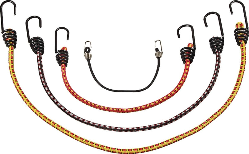 ProSource FH64078 Stretch Cord Set, Polypropylene, Black/Red/Yellow, Hook End