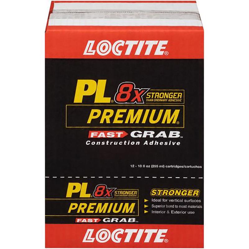 Loctite PL Premium Fast Grab Polyurethane Construction Adhesive 10 oz, Pack of 12