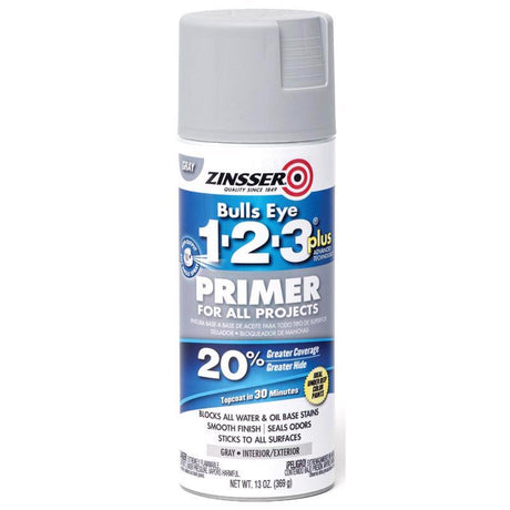 Zinsser Bulls Eye 123 Gray Flat Water-Based Primer 13 oz, Pack of 6