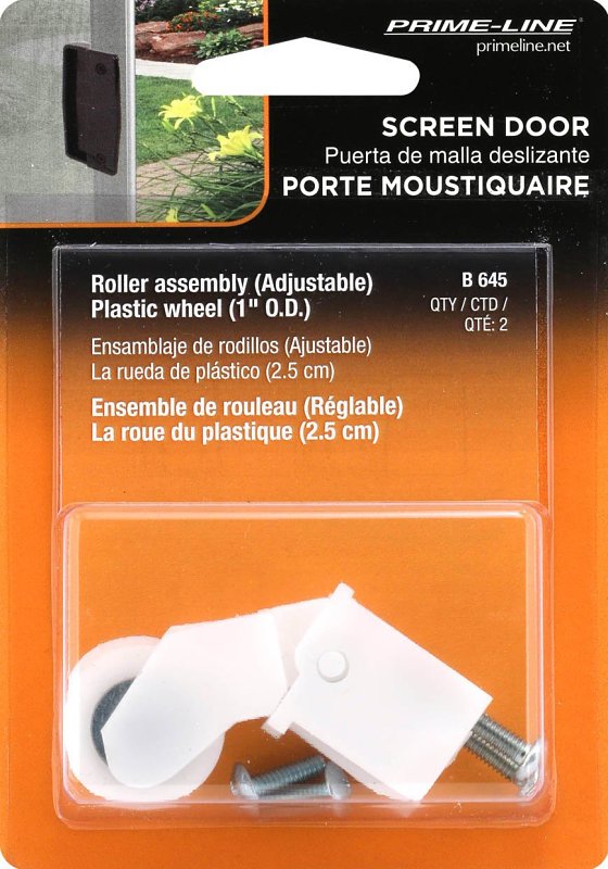 Prime-Line B 645 Roller Assembly, 1 in Dia Roller, 1/4 in W Roller, Nylon, White, 2-Roller