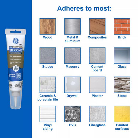 GE Advanced White Silicone 2 Window and Door Caulk Sealant 2.8 oz