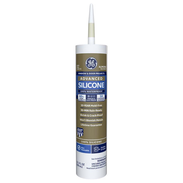 GE Advanced Almond Silicone 2 Window and Door Caulk Sealant 10.1 oz, Pack of 12