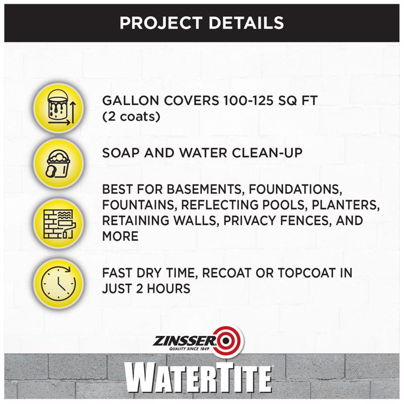 Zinsser WaterTite Bright White Smooth Water-Based Acrylic Copolymer Waterproofing Paint 1 qt