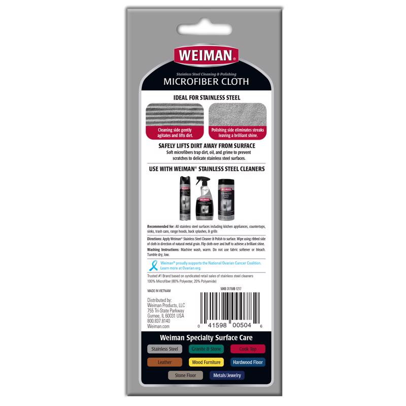 Weiman Microfiber Stainless Steel Cleaning and Polishing Cloth 13.8 in. W X 13.8 in. L 1 pk 1 pk, Pack of 6