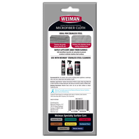 Weiman Microfiber Stainless Steel Cleaning and Polishing Cloth 13.8 in. W X 13.8 in. L 1 pk 1 pk, Pack of 6