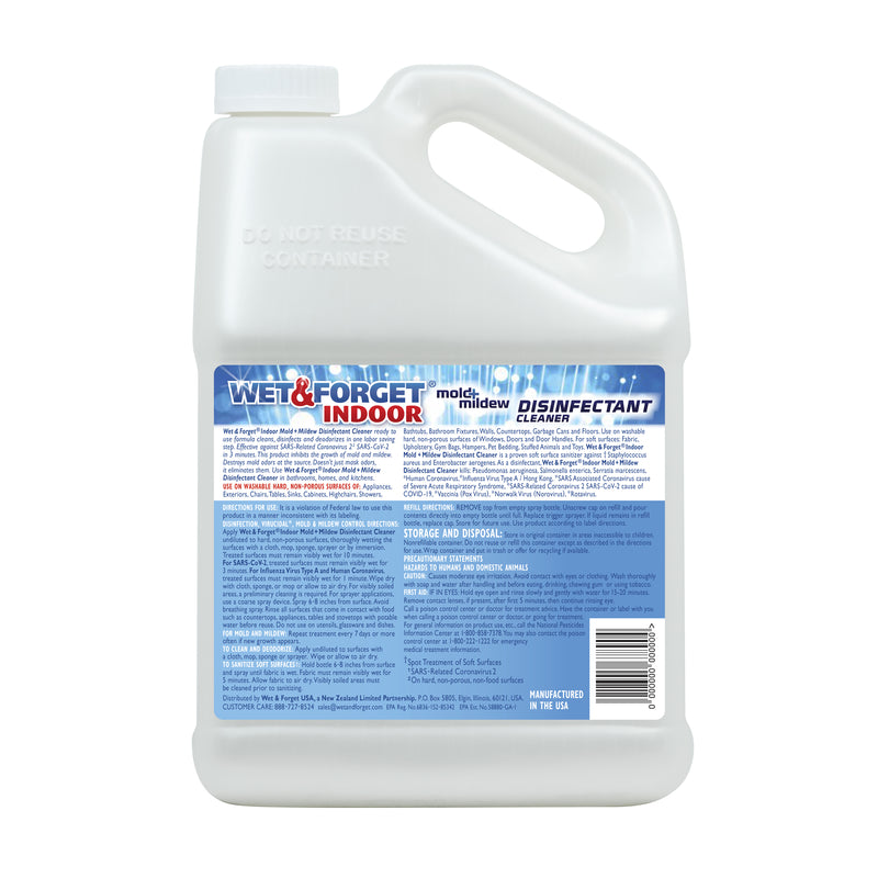 Wet & Forget 802128 Mold and Mildew Disinfectant Cleaner, 128 oz, Liquid, Bland, Clear